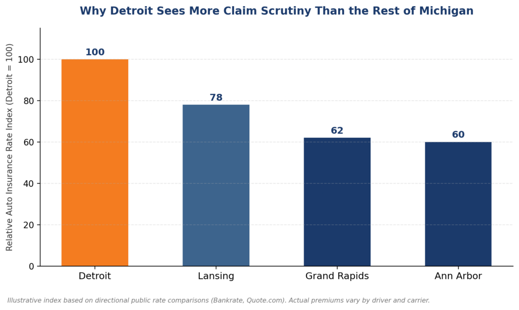 Bar Graph illustrating the relative auto insurance index based on locations