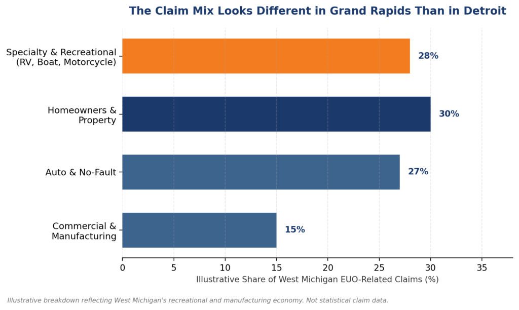 Bar graph showing the share of west michigan related EUO claims